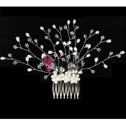 Accesoriu elegant pentru decor par AP015GG Argintiu cu cristale si perle - HandMade